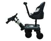 Englacha Cozy X Rider saddle seat attached to stroller for secure seating.
