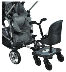 Englacha Cozy X Rider universal connectors shown on stroller rear bar.