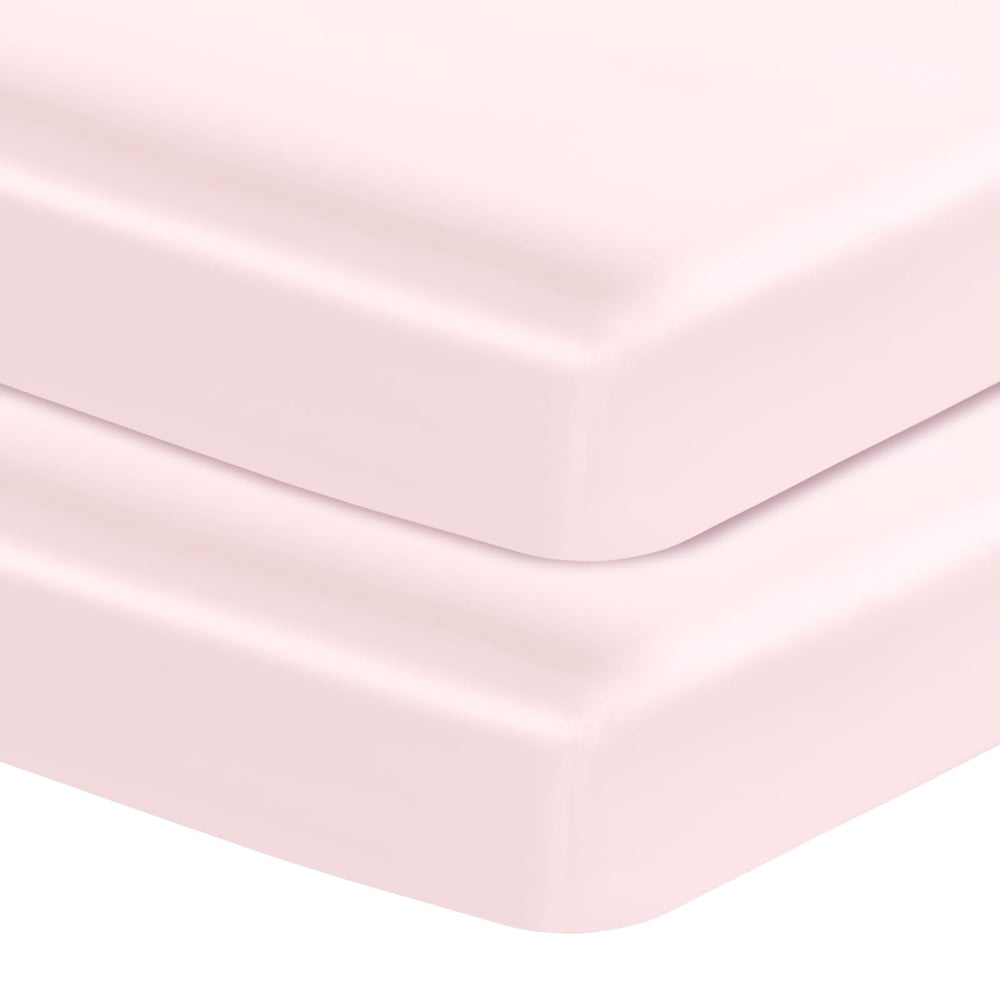 Entisn satin crib sheets two-pack with secure fit on standard crib mattresses