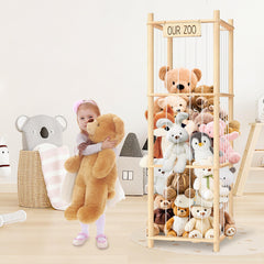 EQGDU zoo cage display inside with plush shows organized shelves and easy access.