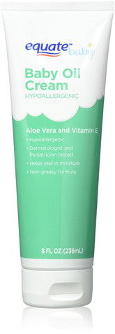 Equate Aloe & Vitamin E Baby Oil Cream bottle for gentle baby skin moisture