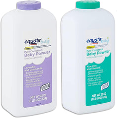 Equate Lavender Chamomile baby powder pack absorbs moisture for delicate skin.