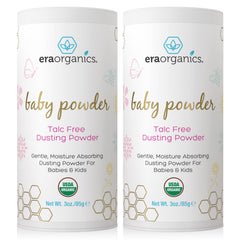 Era Organics talc-free baby powder in a 2-pack packaging