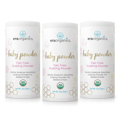 Era Organics talc-free baby powder packaging, fragrance-free protection for delicate baby skin.