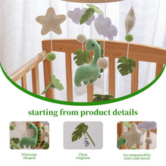Erboinely dinosaur mobile with bells above the crib creates soft auditory cues.