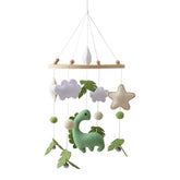 Erboinely dinosaur mobile over crib with felt dinosaurs engages visual attention and gentle play.