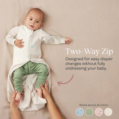 ergoPouch jersey sleeping bag two-way zipper for quick diaper changes.