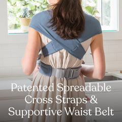 Ergobaby Embrace adjustable waistbelt demonstrates weight distribution for parent comfort.