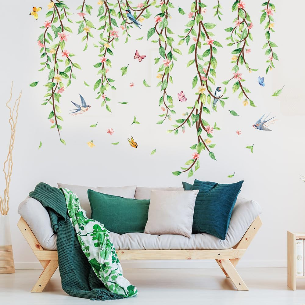 Erllsino green leaf wall decal on nursery wall; easy to apply and wipe clean.