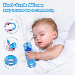 ERSIHUA TV remote teether in blue soothes teething with safe silicone.