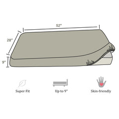 Ersmak satin fitted sheet edge with elastic straps ensures flat, secure fit.