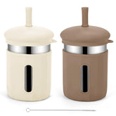 EsOfficce stainless steel kids cup with straw and lid for mess-free drinking.