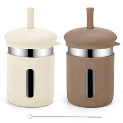 EsOfficce stainless steel kids cup with straw and lid for mess-free drinking.