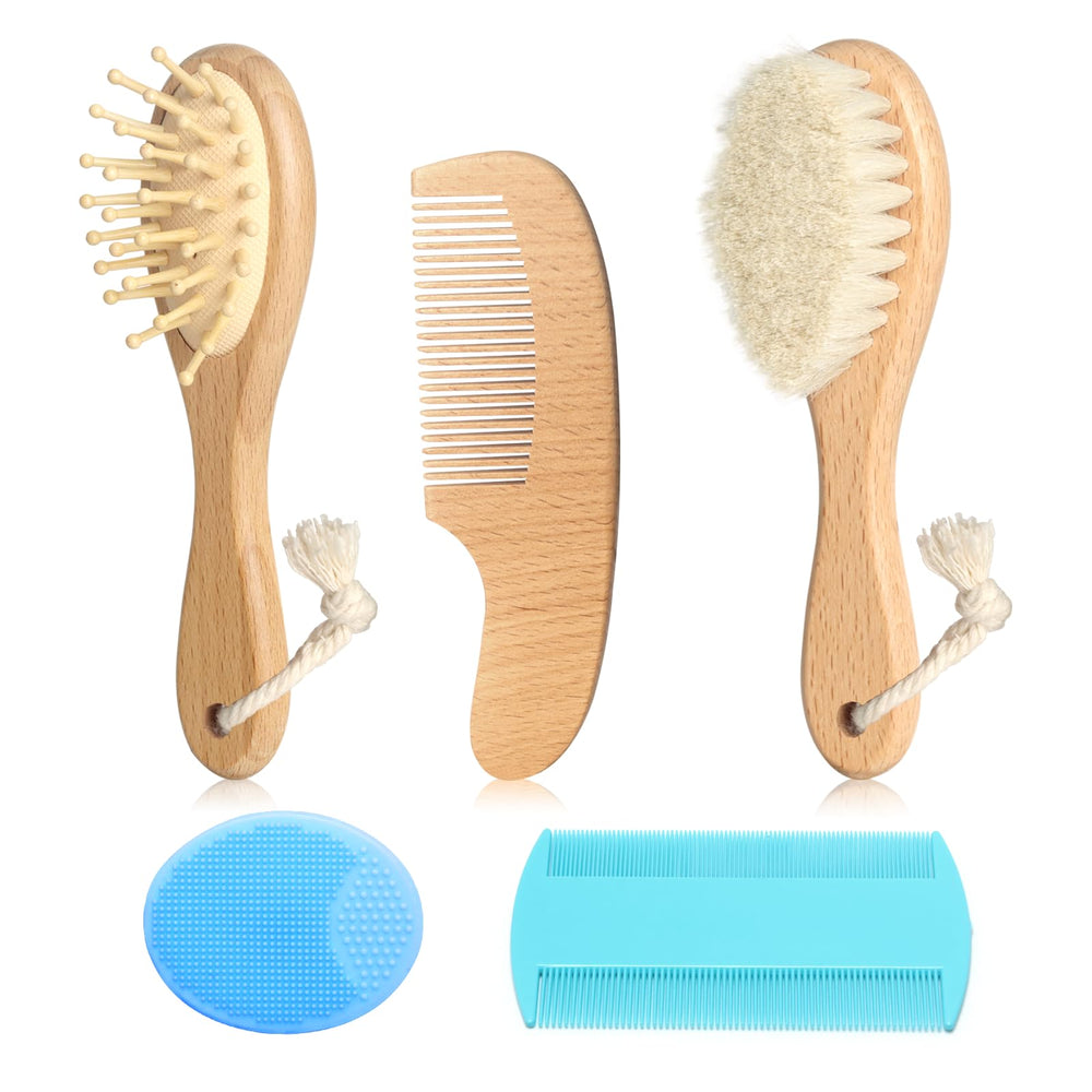 Esonto wooden goat bristle brush for gentle, natural baby grooming.