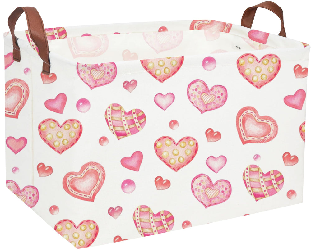 Essme Dreamy Heart rectangular pink basket with handles for easy toy storage in a girls' room