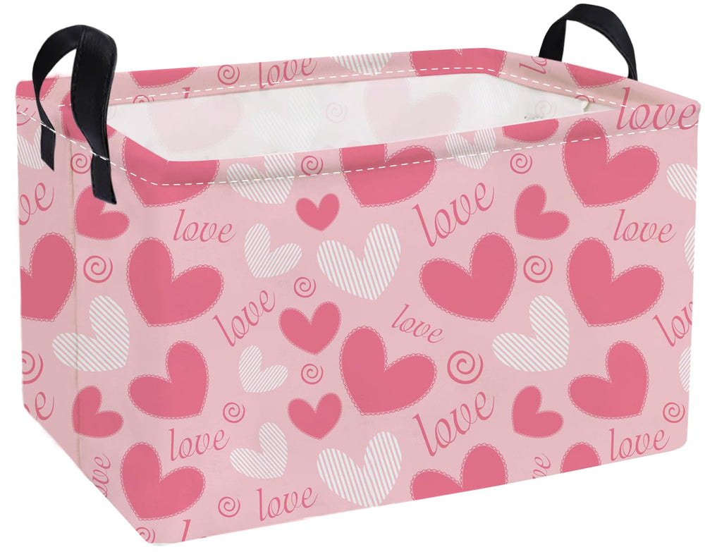 Essme pink heart basket front view showing rectangle shape for organized storage