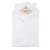 ESTAMICO baby plush hooded towel with cross embroidery and ears for cozy bath time.
