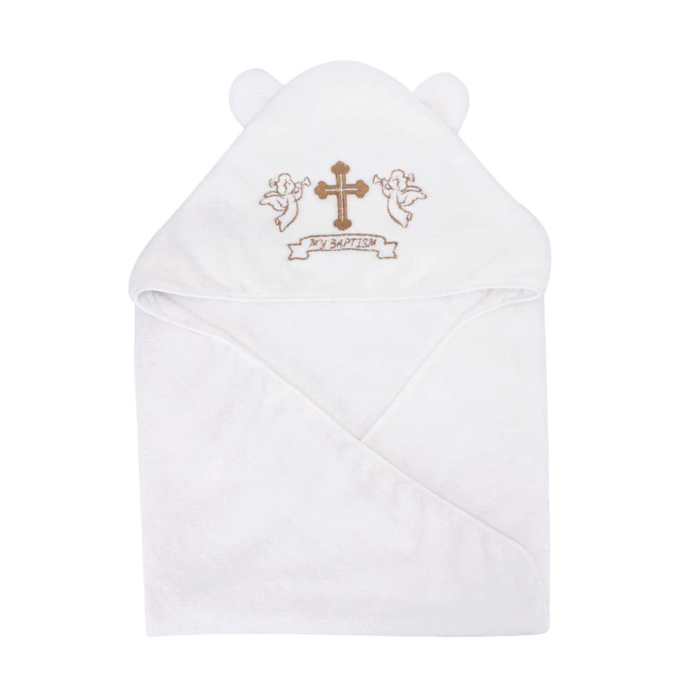 ESTAMICO baby towel with cross embroidery and hood for baptism-style design
