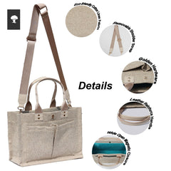 Front and back pockets on the ESVAN tote for quick-access items.