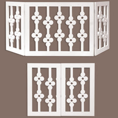 Etna White Floral Wooden Pet Gate extended to fit large openings