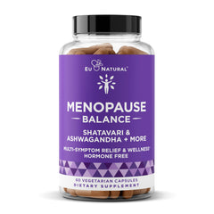 Eu Natural Menopause Balance bottle shown for daily multi-symptom support