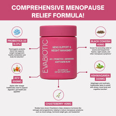 EVABIOTIC Complete Menopause hormone balance bottle supports mood stability.