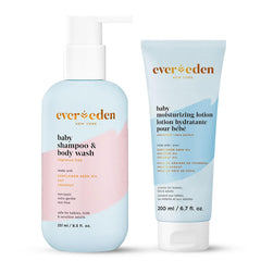 Evereden Bathtime Duo packaging showing gentle, non-toxic care for newborn skin.
