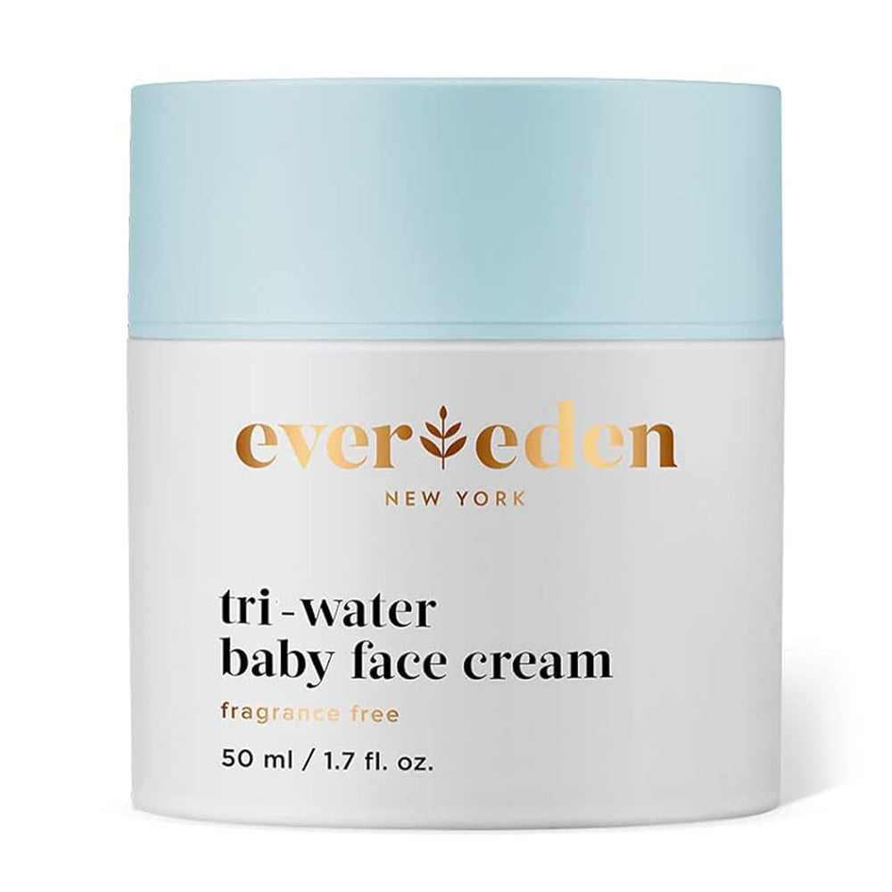 Evereden Tri-Water Baby Face Cream with glacier water for cooling hydration.