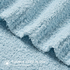 EVERGRACEHOME soft plush baby blanket, pearl blue on sofa, versatile cuddle companion.