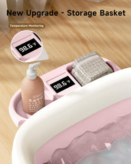 Detachable animal-pattern cushion supports baby's head and neck in EverKiddo tub.
