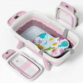 EverKiddo collapsible baby bathtub with thermometer display for safe bath temperature.