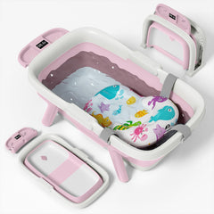 EverKiddo collapsible baby bathtub with thermometer display for safe bath temperature.