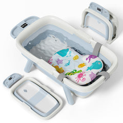 EverKiddo collapsible bathtub blue full view showing spacious interior for newborn baths