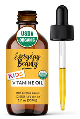 Everyday Beauty Organic Vitamin E Oil bottle with dropper for precise application.