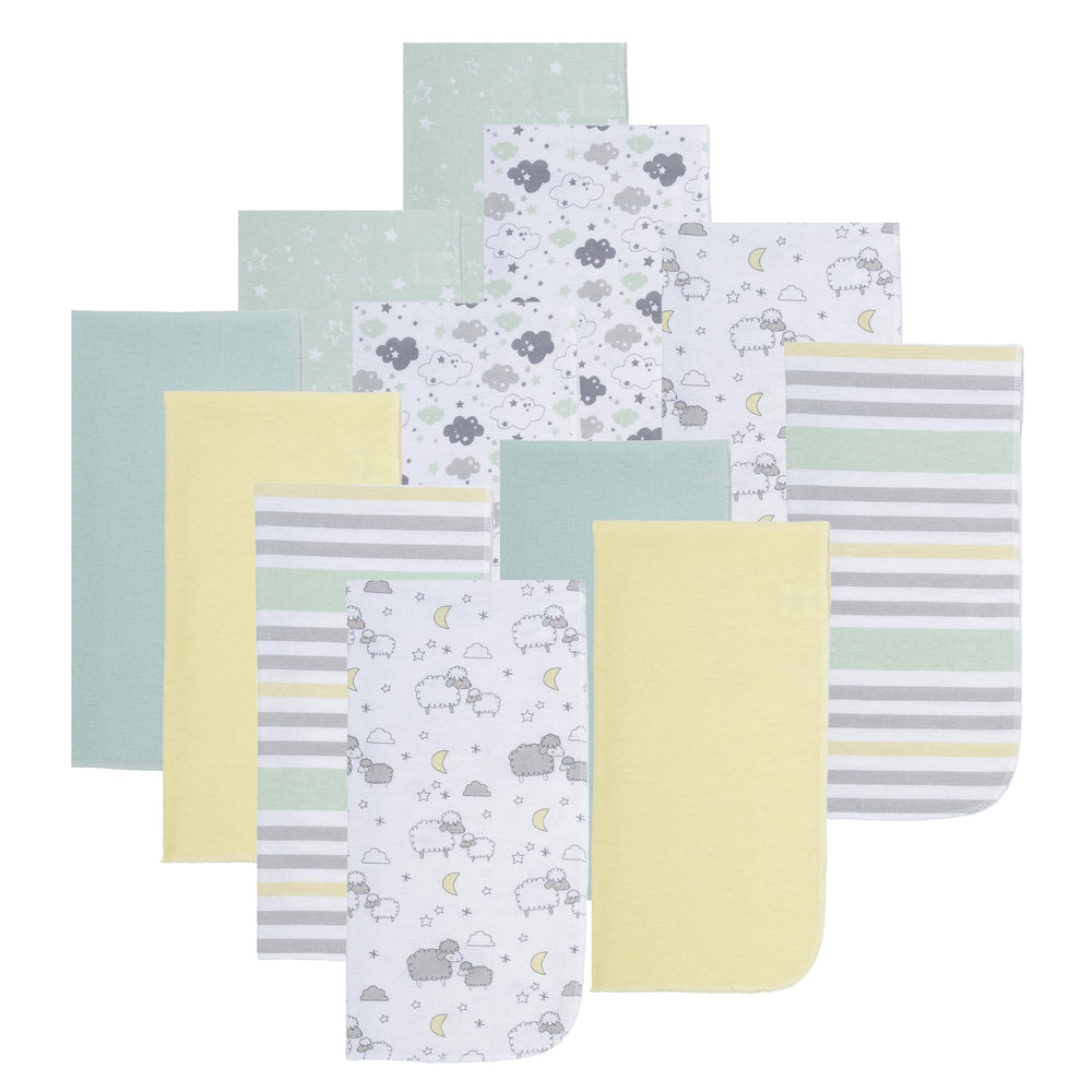 EVERYDAY KIDS burp cloths with sheep design protect outfits during feeds.
