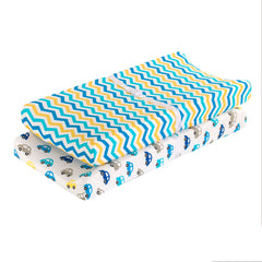 EVERYDAY KIDS changing pad cover with blue car pattern adds soft comfort during diaper changes.