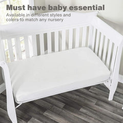 Everyday Kids sheet highlights 8-inch deep pockets for standard crib mattresses.