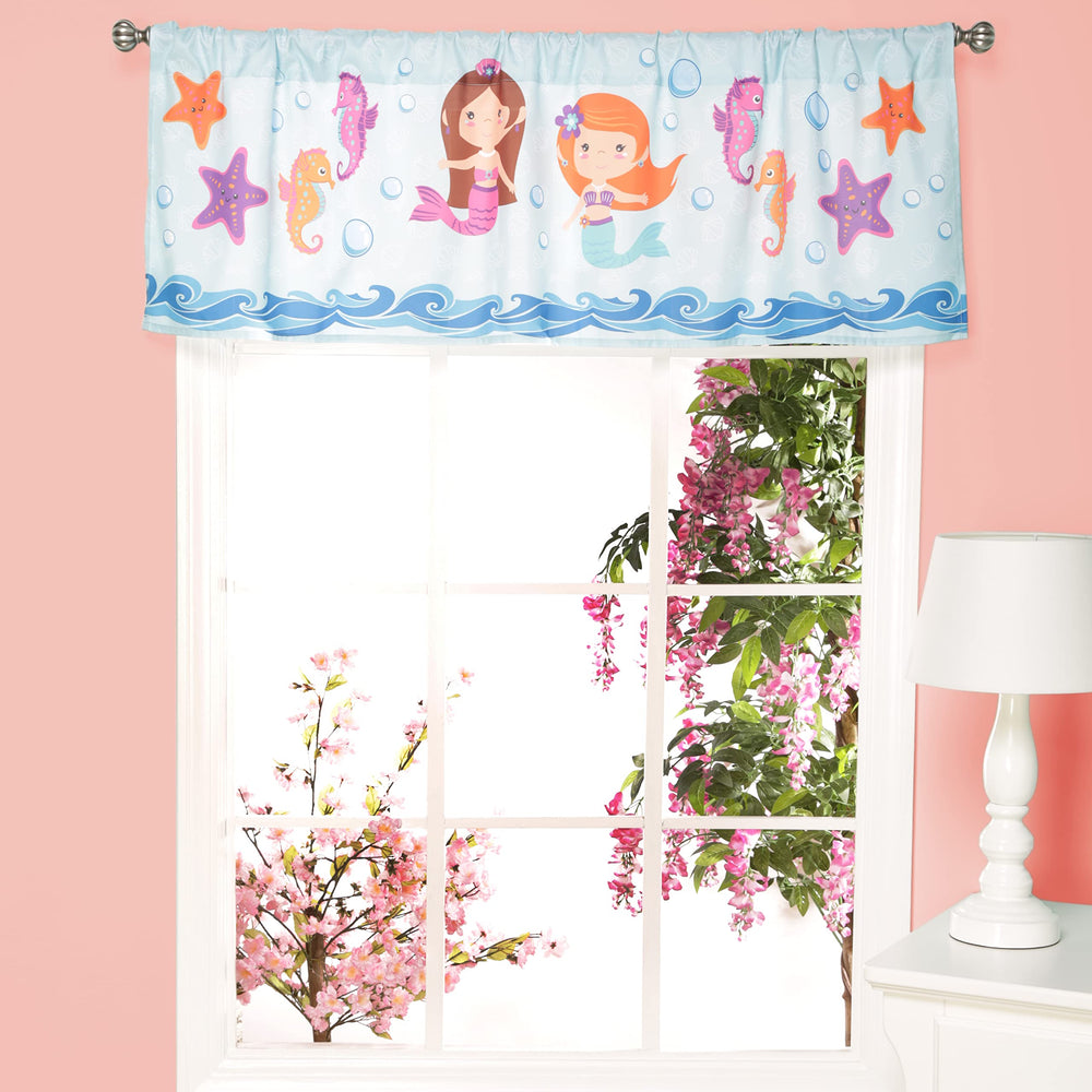 EVERYDAY KIDS mermaid valance for toddler windows adds playful coastal color.