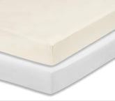 Everyday Kids two-pack fitted crib sheets in white, soft and breathable for bedtime.
