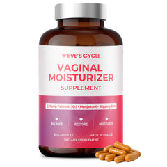 Eve's Cycle vaginal supplement bottle on display for discreet daily wellness support.