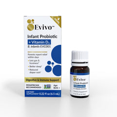 Evivo infant probiotic drops bottle for easy daily dosing and gut support.