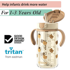 Evorie toddler cup features ergonomic removable handles for easy grip.