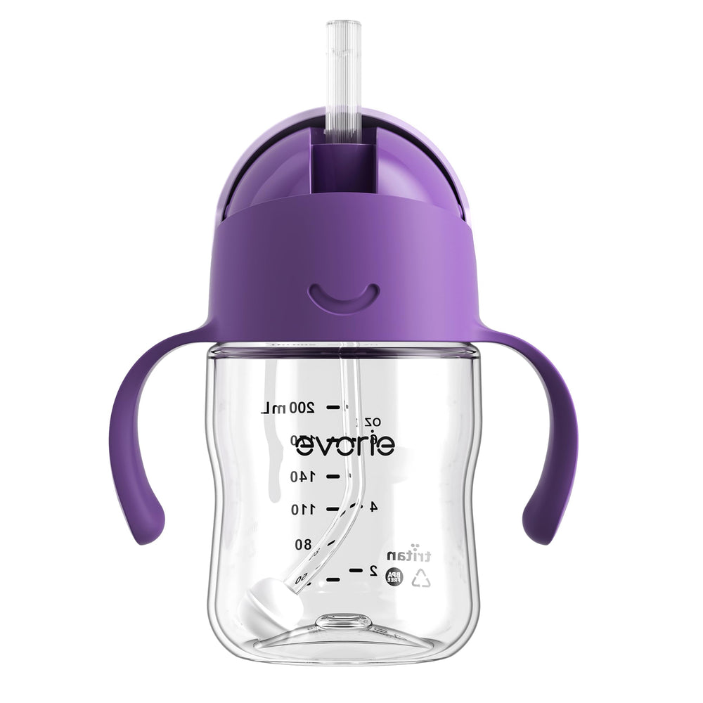 Evorie Tritan weighted straw sippy cup with handles for easy grip for toddlers