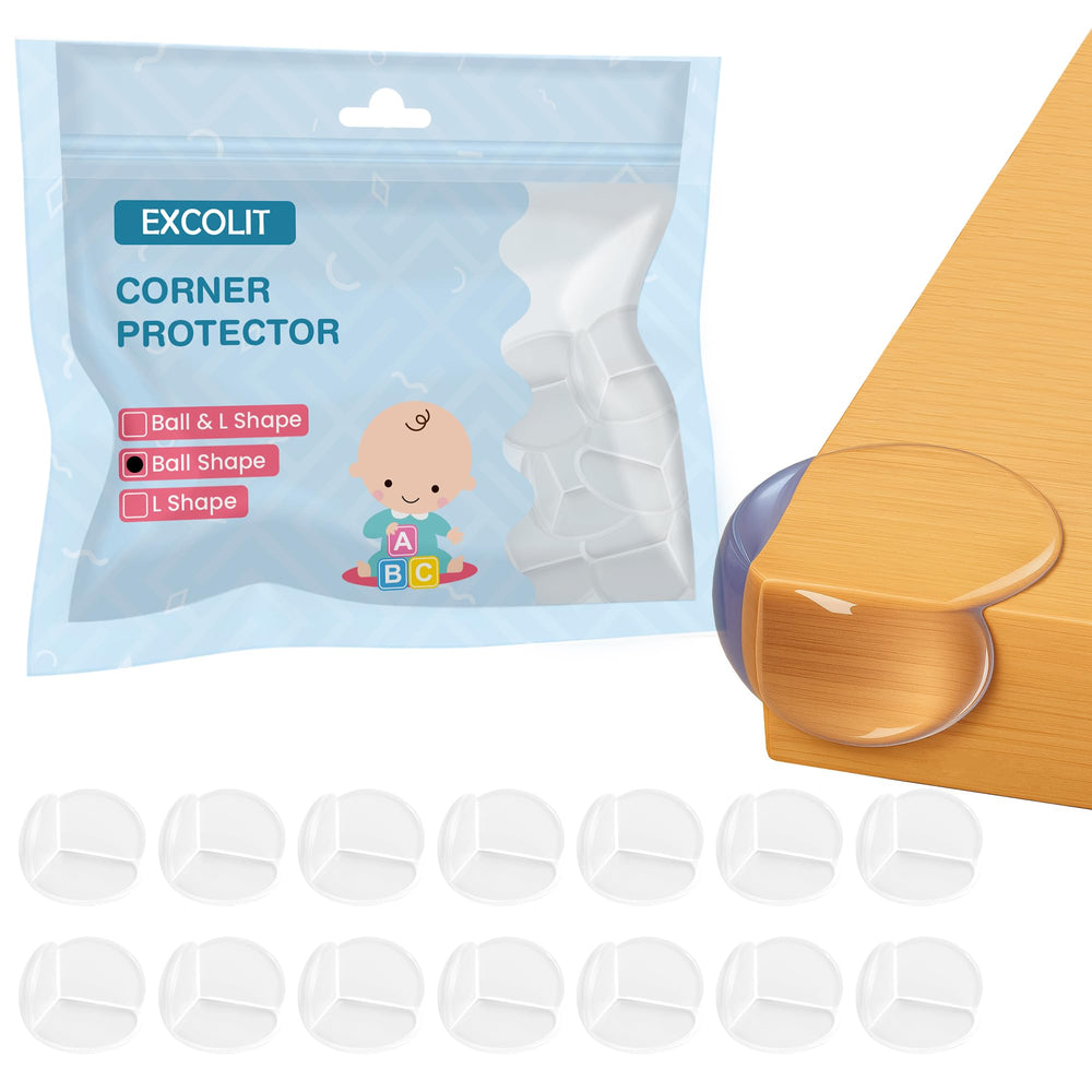 EXCOLIT 15-pack corner protector ball guard on furniture edge for baby safety.