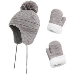 Exemaba toddler winter hat with mittens in grey keeps little ones warm on cold playground days