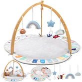 EXIN DECHEN baby play gym bamboo frame showcases natural materials for safe tummy time fun