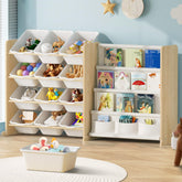 EXPERLAM Kids Toy Storage Organizer front view with twelve bins and four shelves for easy cleanup
