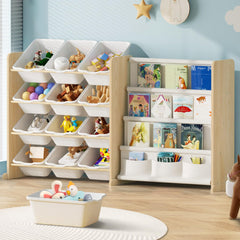 EXPERLAM Kids Toy Storage Organizer front view with twelve bins and four shelves for easy cleanup