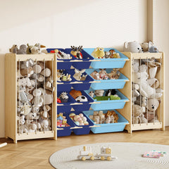 EXPERLAM 12-bin toy shelf blue for organized playroom storage.