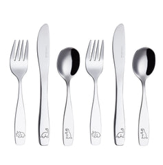 Exzact Kids Flatware dinosaur-engraved forks for toddlers, easy grip.